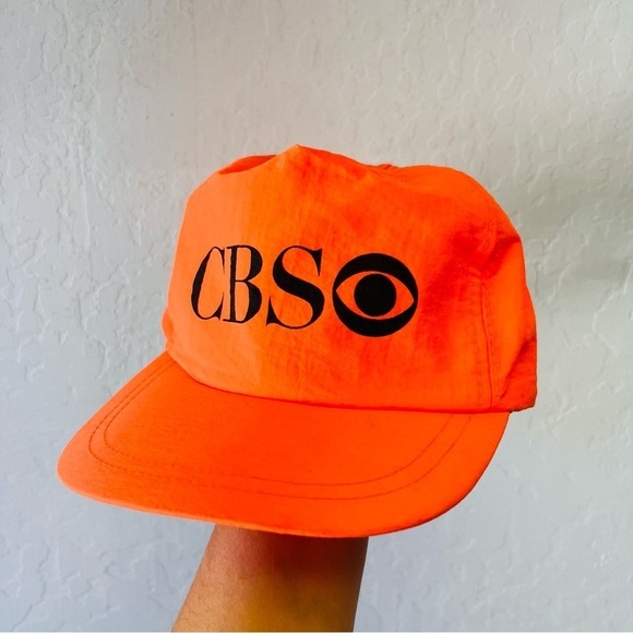 Vintage CBS News Neon Orange Ball Cap Trucker Hat - Picture 1 of 6